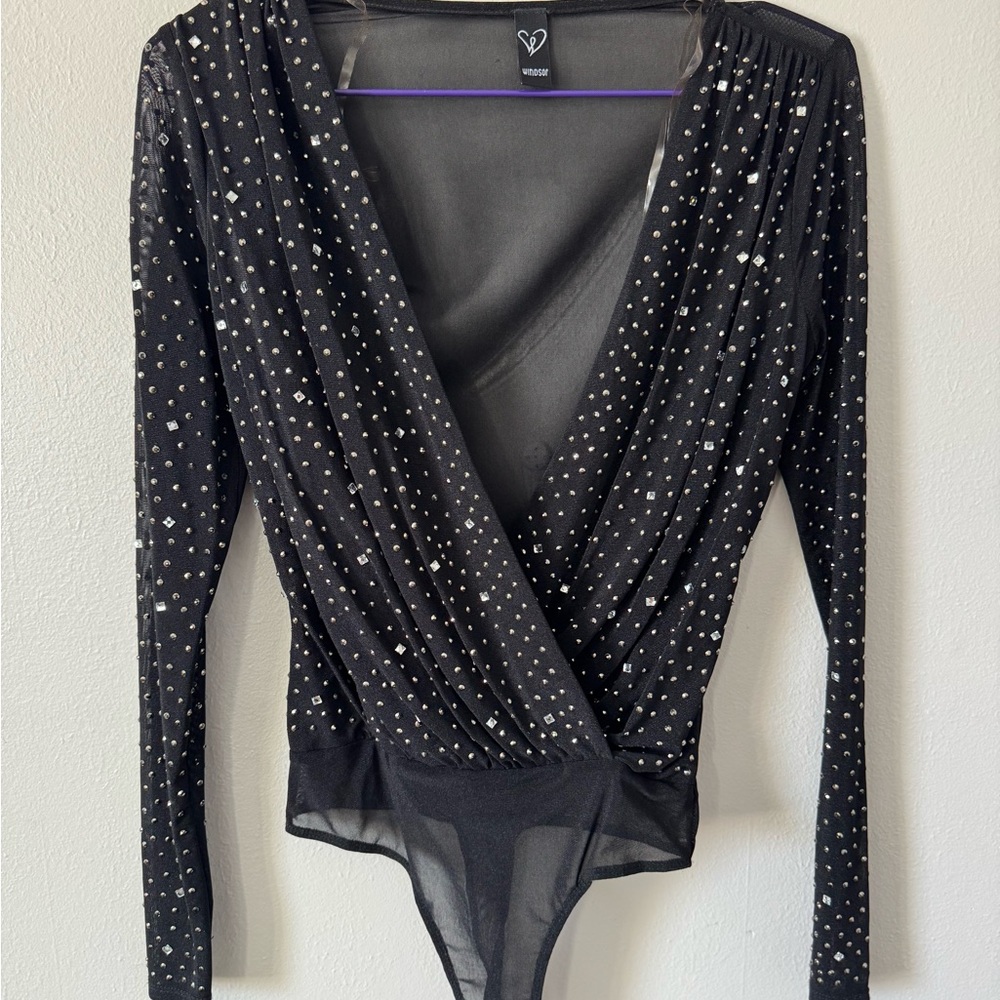 Black Sequin Wrap Bodysuit